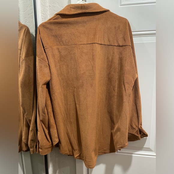 Womens Corduroy Button Down Shacket Casual Long Sleeve Shirt Jacket Oversized - Picture 2 of 5